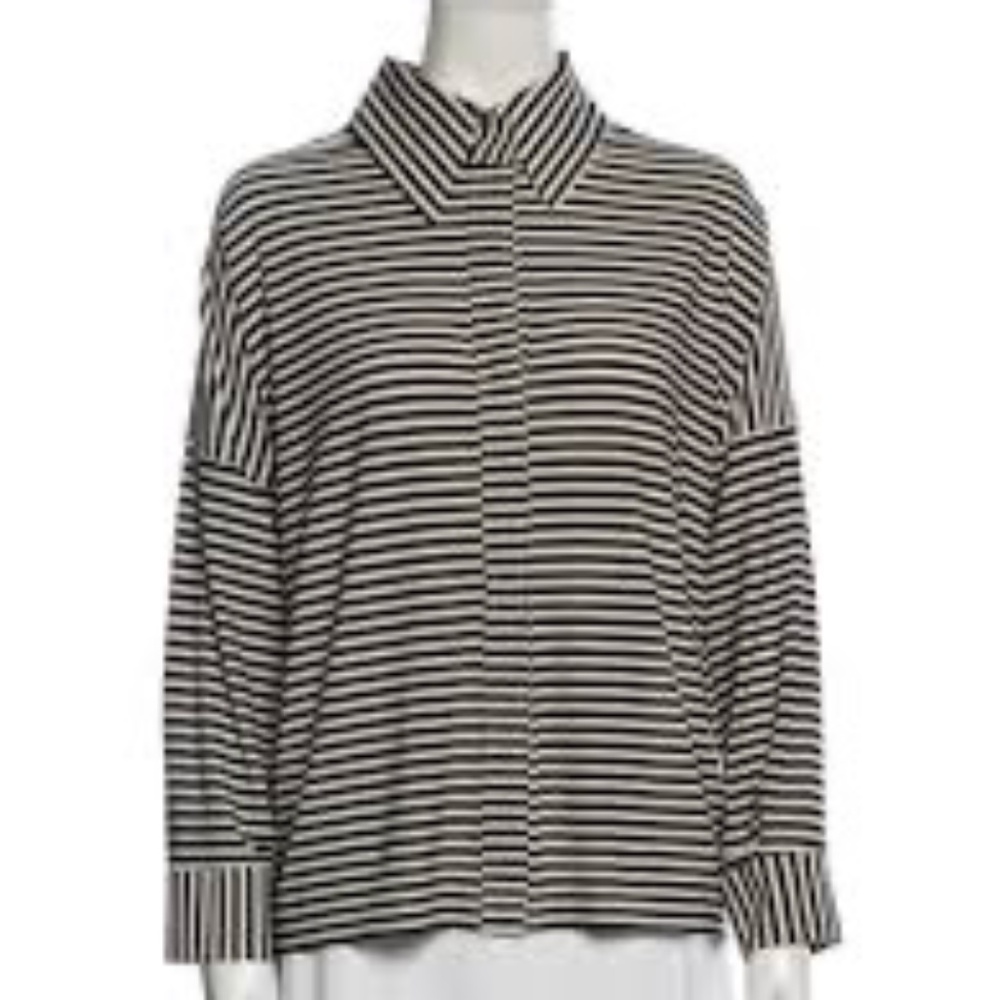 Norma Kamali KamaliKulture Striped Cropped Top‎ XS Black White Long Sleeve Shirt